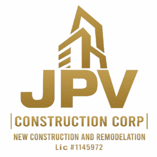 Highly detailed construction company logo with modern building design elements and gold coloring.