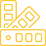 Modern building construction site with scaffolding and cranes.