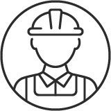 Skilled construction site worker with helmet and safety gear.