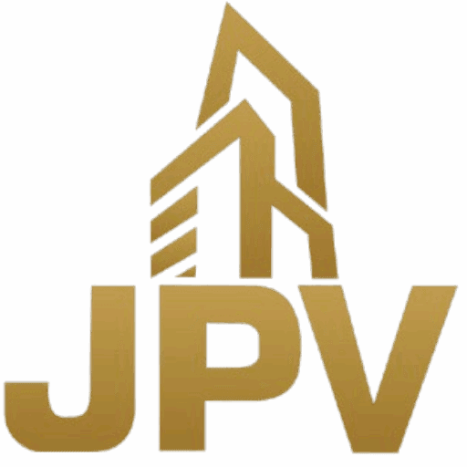 Stylish JPV Construction Corp logo showcasing modern building silhouette.