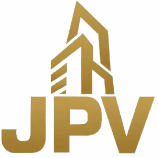 Stylish JPV Construction Corp logo showcasing modern building silhouette.